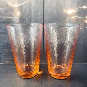 Libby Pink Galaxy Glasses Atomic Drinking Glasses Highball Tumbler Set 2 Vintage
